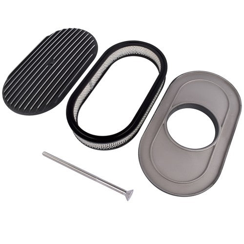 DURAFORCE 15" Oval Full Finned Black Aluminum Air Cleaner Filter For SBC BBC Chevy 350 305