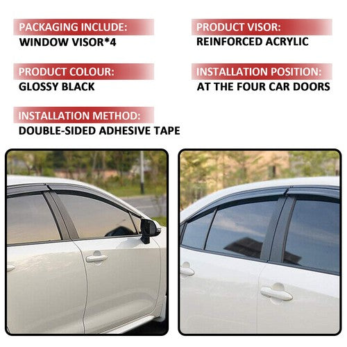 DURAFORCE Window Vent Visor Sun Rain Guard Gloss Black 4PCS for 2008-2012 for Honda Accord