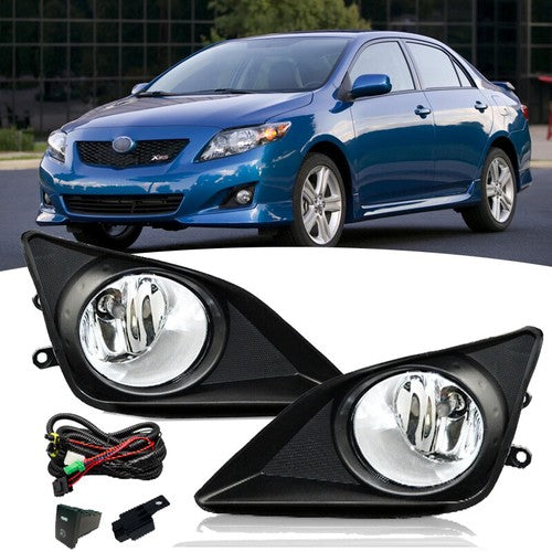 DURAFORCE Pair Clear Bumper Driving Fog Lights Lamps w/Switch for 2009-2010 for Toyota Corolla