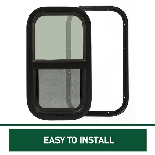 DURAFORCE 12" x 22" Vertical Slide RV Window w/Trim Ring & Mounting Kit For Cargo Trailer