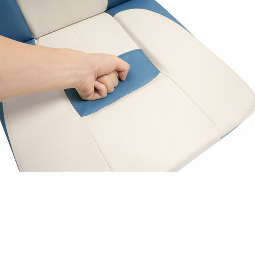 DURAFORCE White+Blue Low Back Folding Fishing Seat Captain Chair Boat Seat Foam Padding