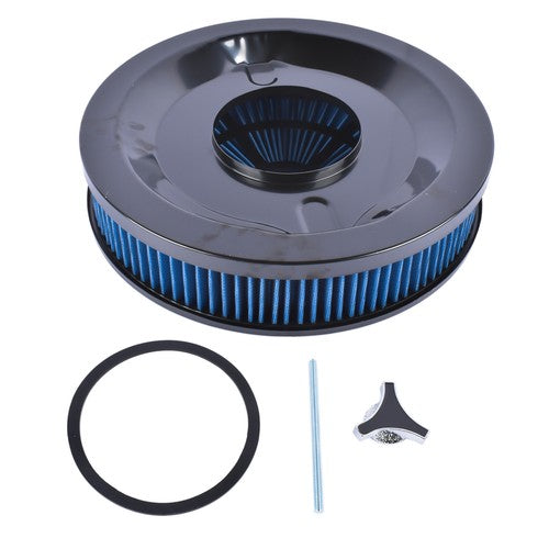DURAFORCE 14" x 3" Round Blue Super Flow Air Cleaner Kit Washable Element Black Recessed