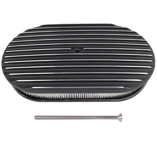 DURAFORCE 15" Oval Full Finned Black Aluminum Air Cleaner Filter For SBC BBC Chevy 350 305
