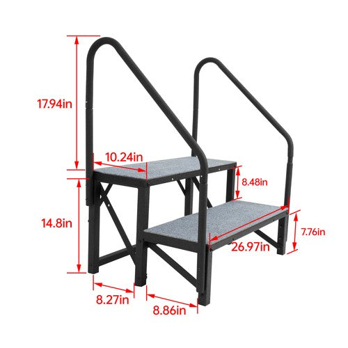 2 Step RV Steps With 2 Handrails And Step Mat 660 Lbs Load Capacity For Trailers