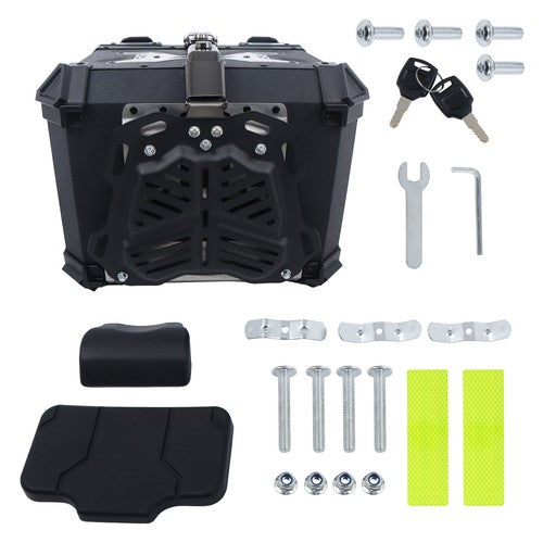 DURAFORCE 45L Aluminum Black Hard Motorcycle Trunk With Silver Hanging Plate Rear Trunk