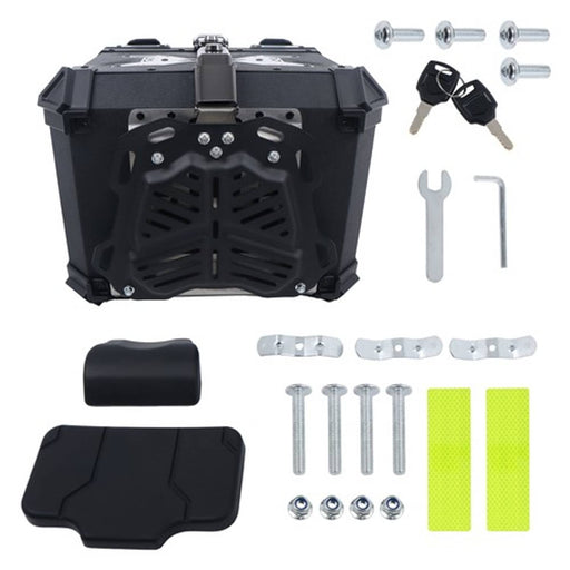 DURAFORCE 45L Aluminum Black Hard Motorcycle Trunk With Silver Hanging Plate Rear Trunk