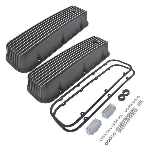 DURAFORCE 3-11/16" Tall Finned Valve Covers Polished Fits Chevy BBC 396-502 1965-1995