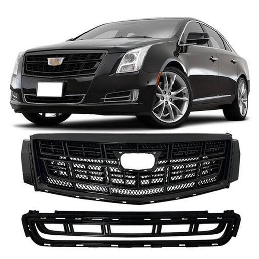 DURAFORCE Front Bumper Black Upper Grille Lower Grill 2PCS for 2013-2017 for Cadillac XTS
