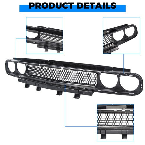 Front Bumper Grille Black Chrome Trim Molding for 2008-2014 Dodge Challenger