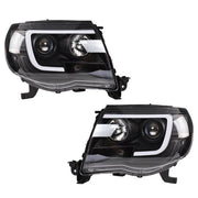 DURAFORCE Halogen Headlights Fit For Toyota Tacoma 2005-2011 LED Tube Black Clear Lens