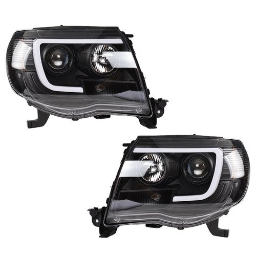 DURAFORCE Halogen Headlights Fit For Toyota Tacoma 2005-2011 LED Tube Black Clear Lens