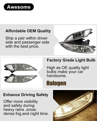 Pair Halogen Front Bumper Fog Lights Driving Lamp for Toyota Sienna 2006-2010
