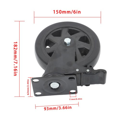 DURAFORCE 4 × 6" Heavy Duty Caster 360° steering Black W/Brake Quiet, Smooth