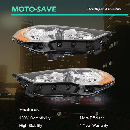 DURAFORCE Headlight Fit For Ford Fusion 2017-2019 Headlamps Driver + Passenger Side Pair