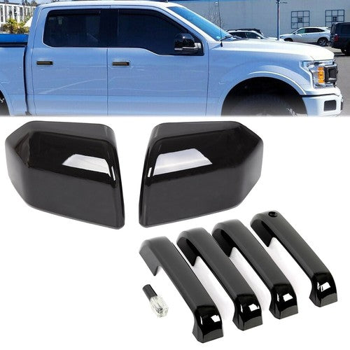 DURAFORCE Gloss Black Top Half Mirror Door Handle Covers for 2015-2020 Ford F150 F-150