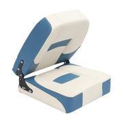 DURAFORCE White+Blue Low Back Folding Fishing Seat Captain Chair Boat Seat Foam Padding