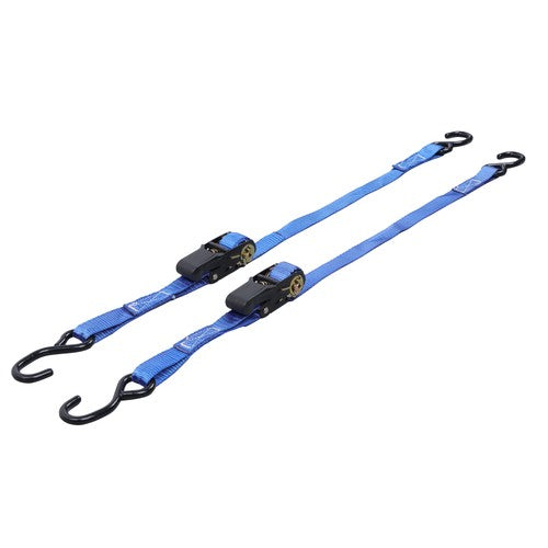 DURAFORCE Ratchet Strap*2 Steel+Polyester Blue Fracture Strength 2400lbs 1in*4ft S Hooks