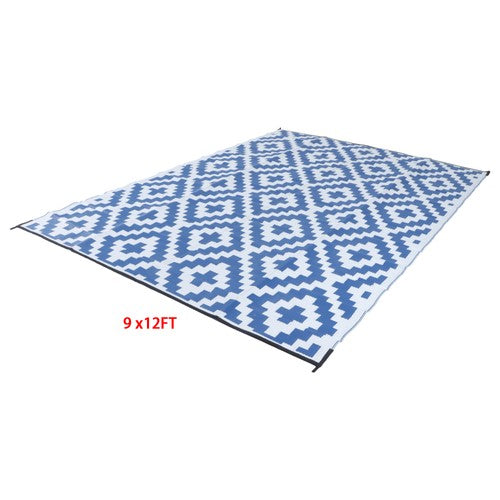 DURAFORCE 9x12ft Outdoor Plastic Straw Rug For Camping Outdoor Carpet RV Mat Blue & White