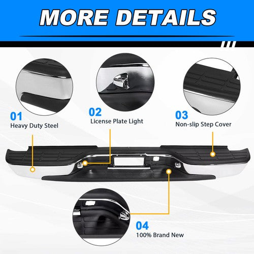 Complete Chrome Rear Bumper for 1999-2007 Chevy Silverado GMC Sierra 1500 2500