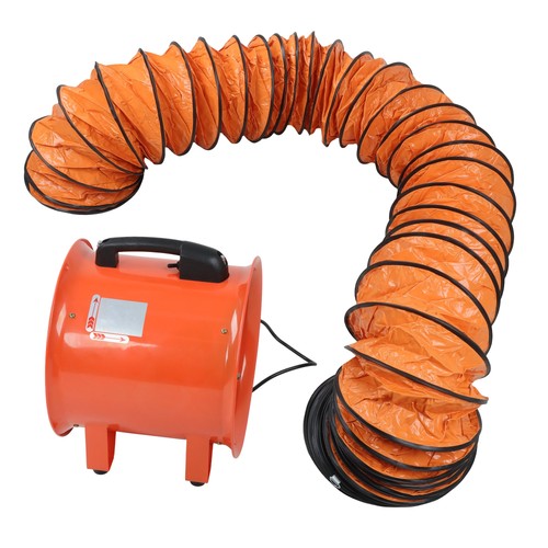 DURAFORCE Portable Blower Steel 10 Inch, 1520 CFM 320W Industrial Orange 33ft Ducting