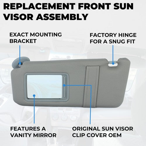Gray Car Sun Visor Pair Left Right Side for Toyota Camry 2007-2011