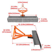 DURAFORCE 60" 5FT Landscape Rake For 3 Point Rock Rake Category 1 Tractor Soil Gravel Lawn