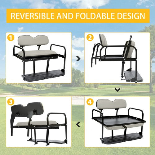 DURAFORCE Rear Flip Seat For Pre-1994 EZGO Marathon Golf Cart Folding Seat Off-White
