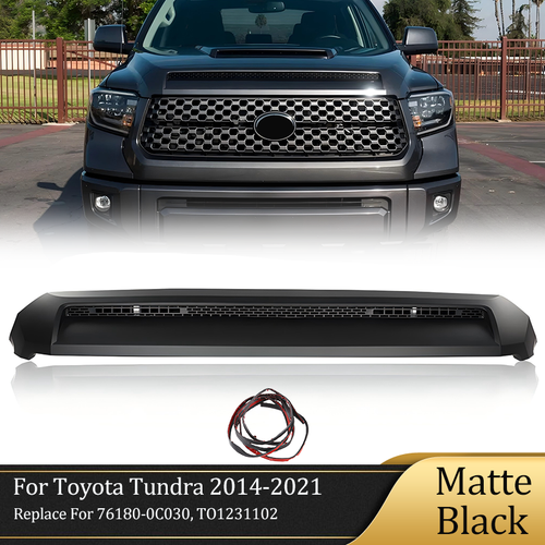 DURAFORCE Front Upper Hood Bulge Molding Trim Matte Black for Toyota Tundra 14-21