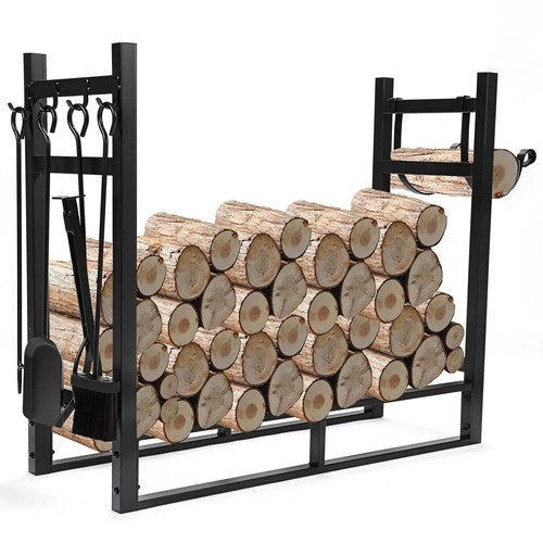 DURAFORCE Indoor/Outdoor Firewood Log Rack - Steel Fireplace Storage Holder Fire Durable