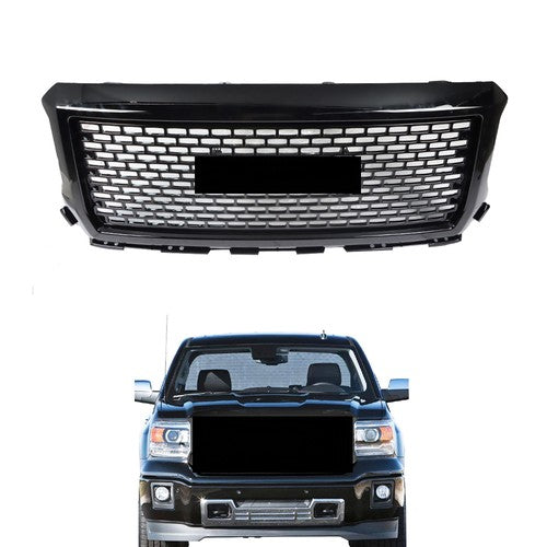 DURAFORCE For GMC Sierra 1500 2014 2015 Front Hood Mesh Grill Glossy Black Plastic Durable