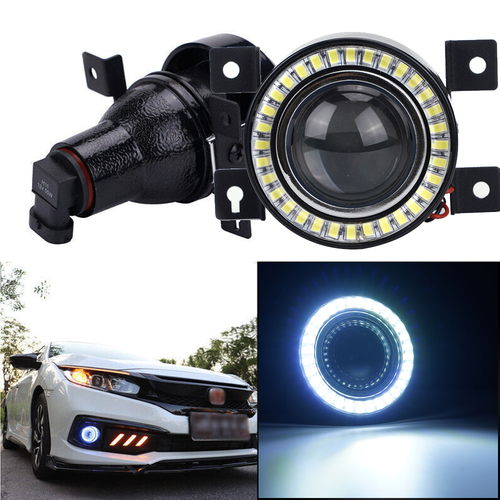 DURAFORCE Pair Projector Angel Eyes White LED Halo Fog Light DRL for 2016-2019 for Honda Civic