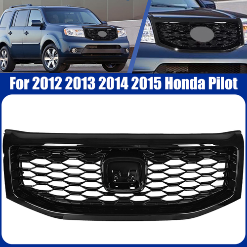 Gloss Black Front Bumper Upper Honeycomb Style Grille Fit 2012-2015 Honda Pilot