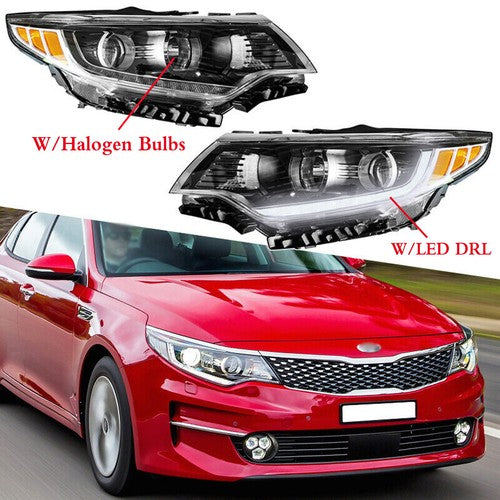 DURAFORCE LED DRL Headlights w/ Bulbs Headlamps Left & Right for 2016-2018 for Kia Optima