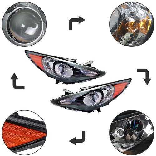 DURAFORCE Fit For Hyundai Sonata 2011-2014 Projector Headlights Headlamps LH&RH Side Pair