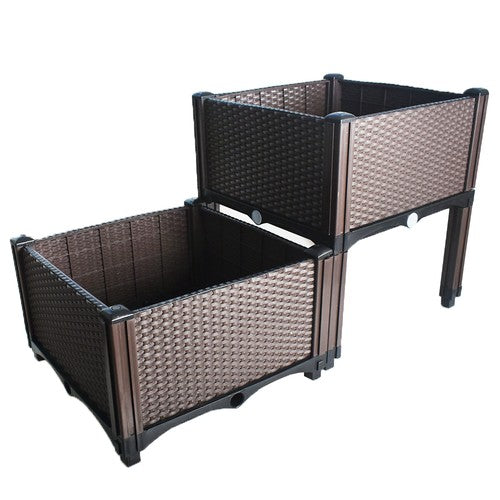 DURAFORCE Set of 2 Elevated Plastic Planter Box Elevated Raised Garden Bed Indoor Outdoor