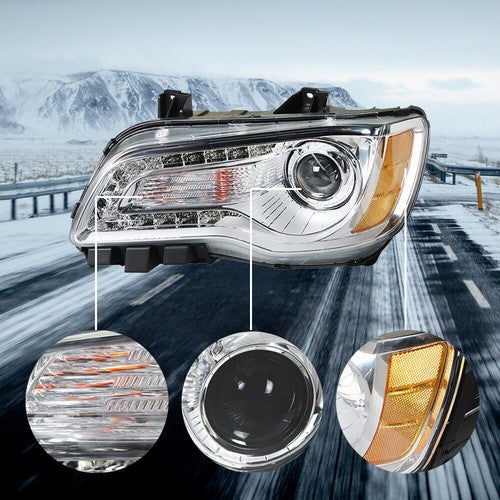 DURAFORCE Pair Set For Chrysler 300 2011-2014 Headlight Replacement Halogen Clear Lens L+R