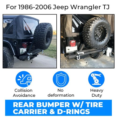 Rear Bumper With Tire Carrier D Ring For Jeep Wrangler YJ 87 96 TJ 97 06