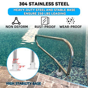 DURAFORCE Swimming Pool Handrail Cross Braced Deck Mounted Step Stair Rail Stainless steel