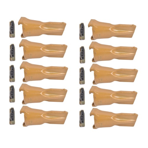 DURAFORCE 10 Pk Bucket Teeth with Flex Pins Yellow V23SYL V23PN for Drill Press Excavator