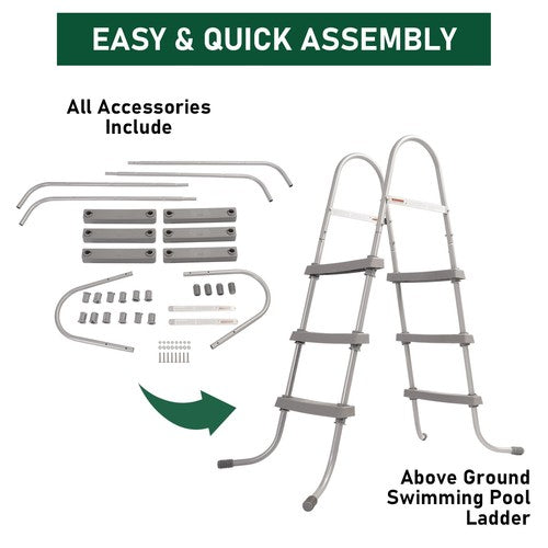DURAFORCE Pool Ladder 36 inch 3 Step Platform Outdoor Above Ground Swimming Kids Children