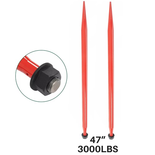 DURAFORCE 2Pcs Hay Bale Spear 47" 3000 lbs Quick Attach Spike Fork for Tractors Loaders