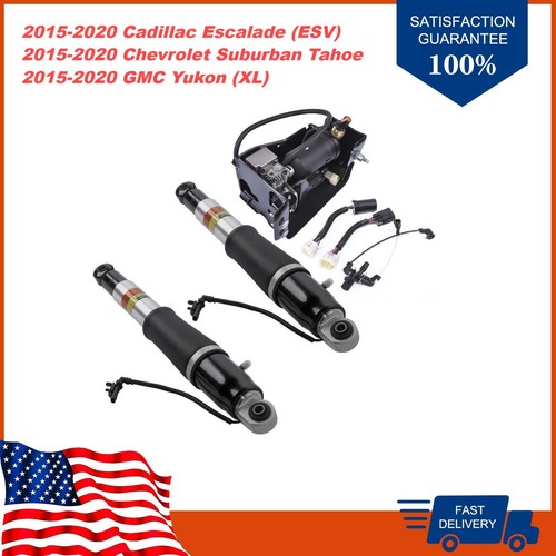 DURAFORCE Pair Rear Air Shock Struts + Compressor Pump For Chevy Tahoe GMC Yukon 2015-2019
