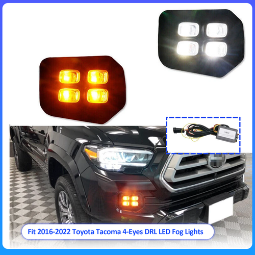 DURAFORCE Fit 2016-2022 Toyota Tacoma 4-Eyes DRL LED White&Amber Fog lights Turn signal
