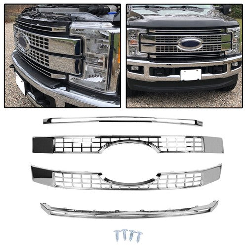 DURAFORCE For 17 19 Ford F250 F350 F450 Super Duty Chrome Grille Full Overlay Cover Trim