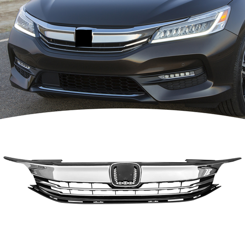 DURAFORCE Front Bumper Upper Grille w/ Chrome Trim for 2016 2017 for Honda Accord EX