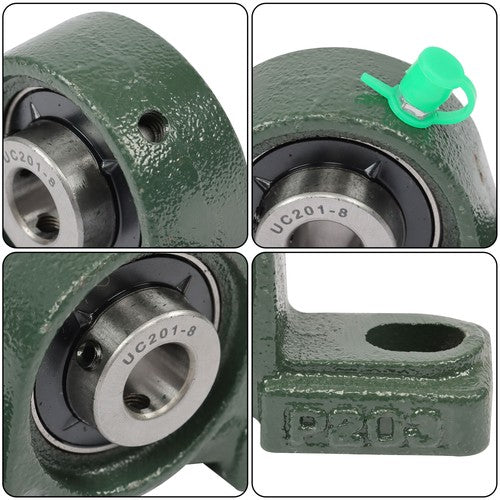 DURAFORCE 6PCS UCP201-8 Pillow Block Bearing 1/2" Bore 2 Bolt Cast Iron Base Self-Aligning