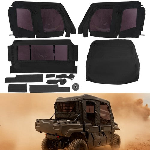 DURAFORCE Soft Black Roof for Kawasaki Mule Pro FXT with PVC Upper Doors and Rear Window