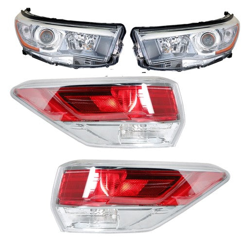 DURAFORCE Driver&Passenger Halogen For 2014-2016 Toyota Highlander Tail Lights+Headlights
