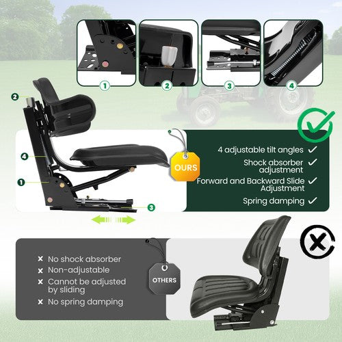 DURAFORCE Tractor Suspension Seat Adjustable Forklift Seat Waterproof Seat Mower Digger