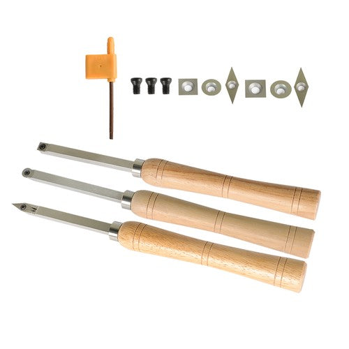 DURAFORCE Carbide Woodturning Tool Mini Size 3 Piece Set Includes Diamond Shape Round